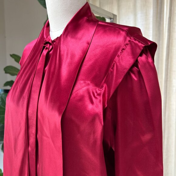 Vintage 80s Calvin Klein 100% Silk Bow Blouse Hong Kong Era – Fuchsia Women's 10 - Picture 6 of 13